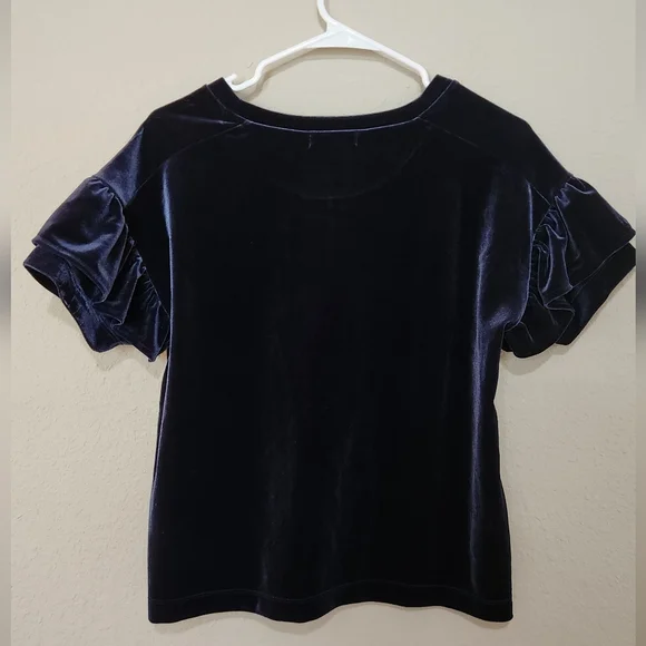 Madewell Velvet Ruffle Sleeve Top Size Small Blue - Picture 6 of 6